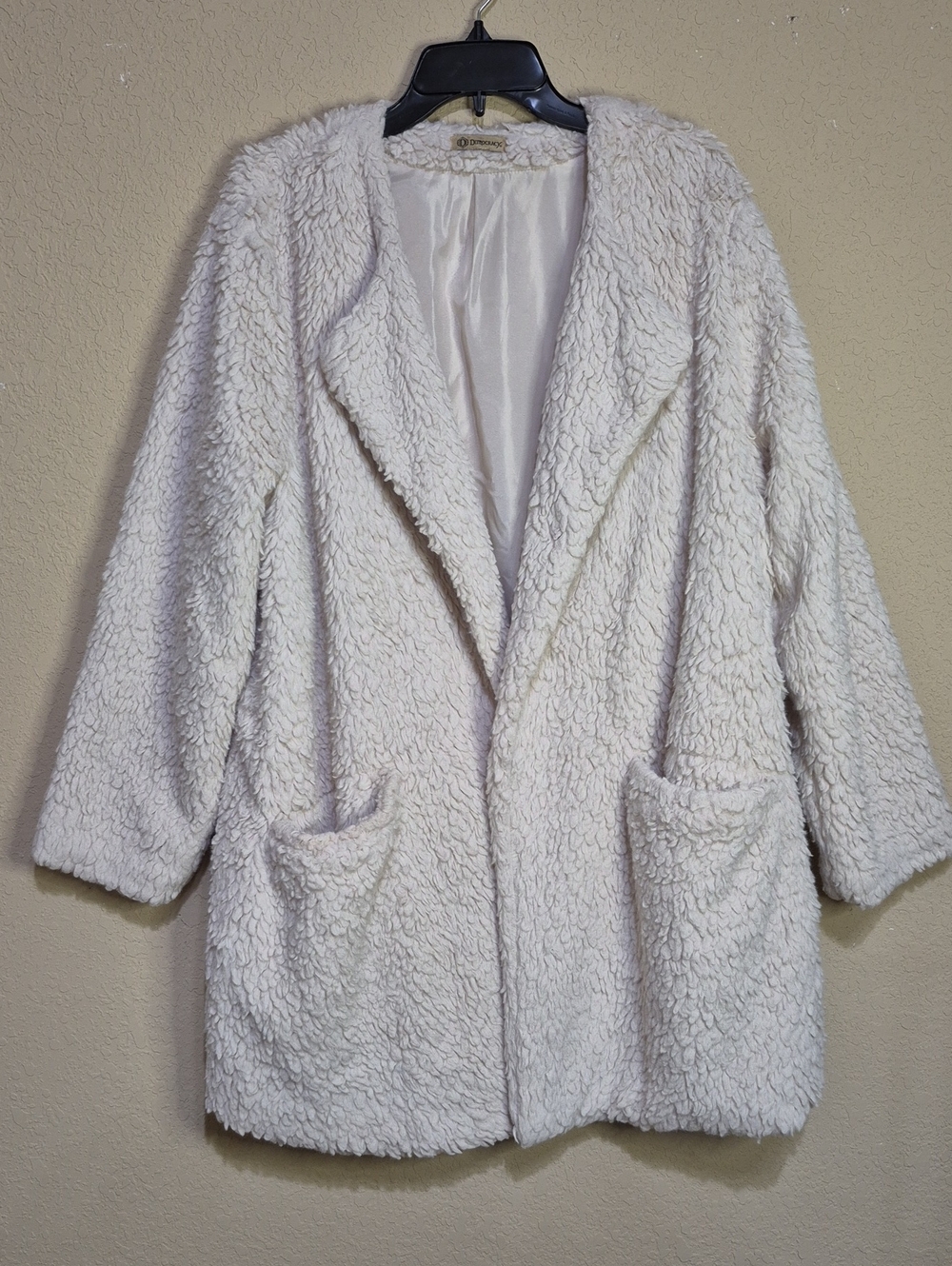 DEMOCRACY Faux-Sherpa Open Front Jacket - Cream - Size XL